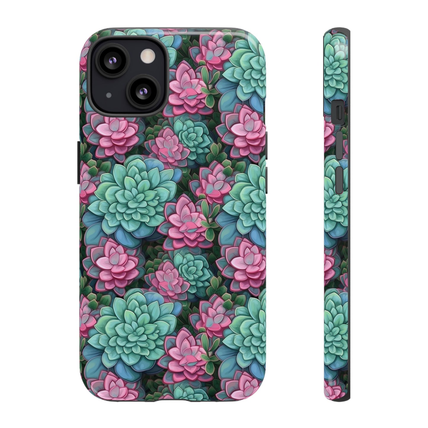 Gardening Lovers Collection - "Jade Plant (Crassula ovata)" Herbal Watercolor Plants Pattern - iPhone 15, iPhone 14 and iPhone 13 Phone Case