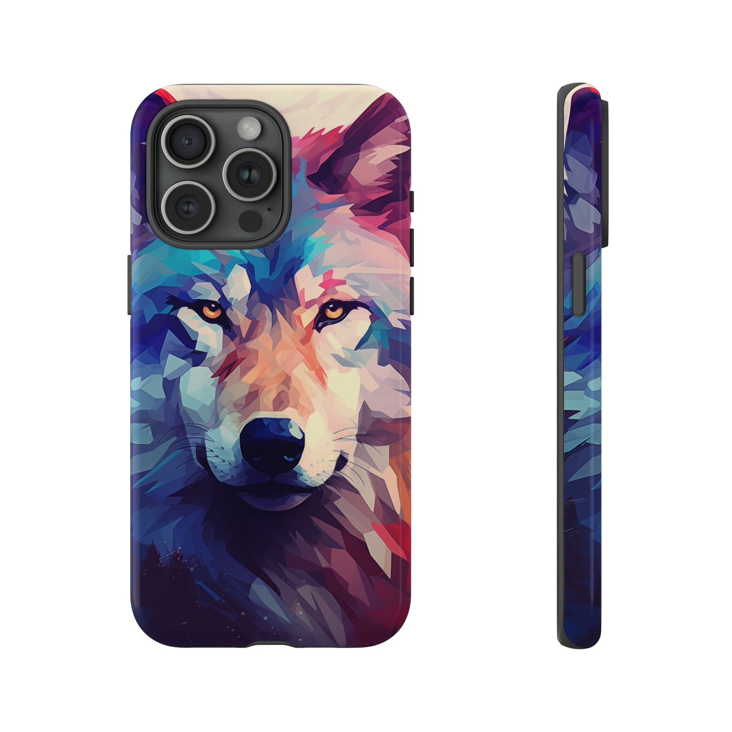 Majestic Wolf Polygon Style Phone Case / Beautiful Color Case - Tough Cases for iPhone 15, iPhone 14 and iPhone 13