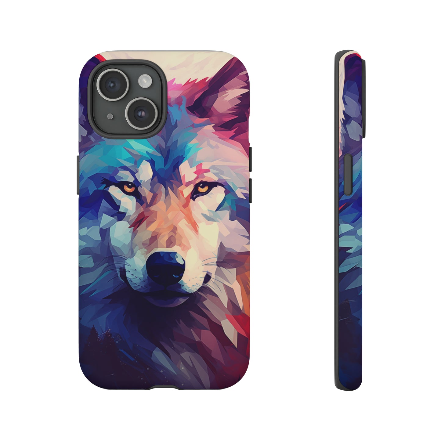 Majestic Wolf Polygon Style Phone Case / Beautiful Color Case - Tough Cases for iPhone 15, iPhone 14 and iPhone 13