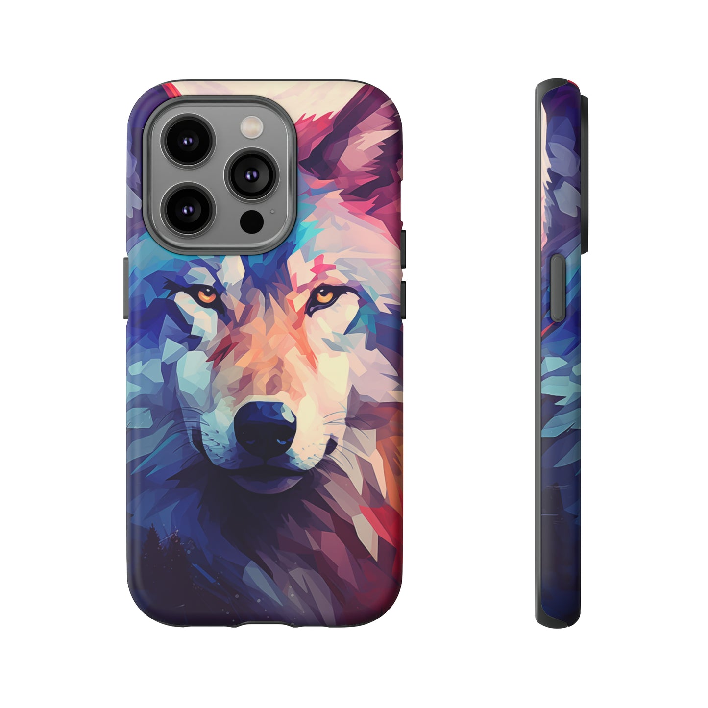 Majestic Wolf Polygon Style Phone Case / Beautiful Color Case - Tough Cases for iPhone 15, iPhone 14 and iPhone 13