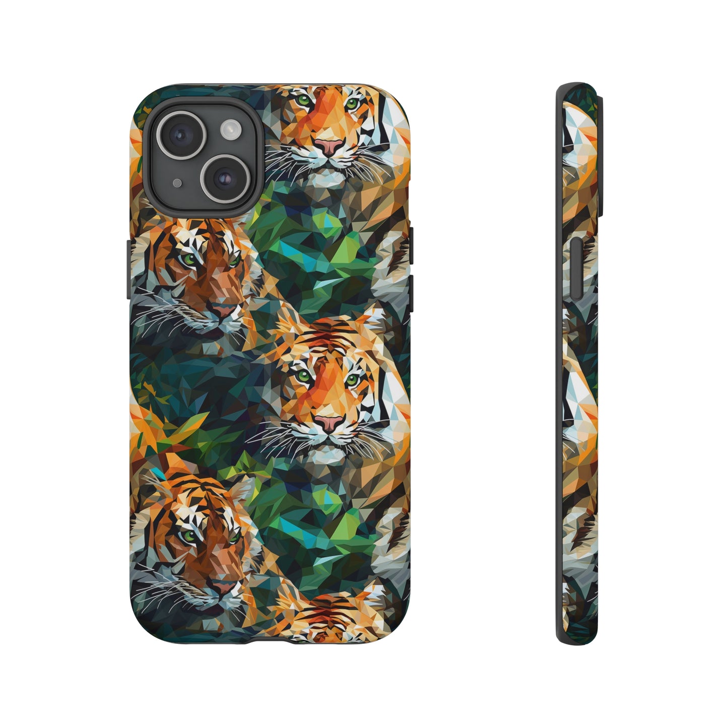 Majestic Hiding Tiger Pattern Polygonized Style Phone Case  - Tough Cases for iPhone 15, iPhone 14 and iPhone 13