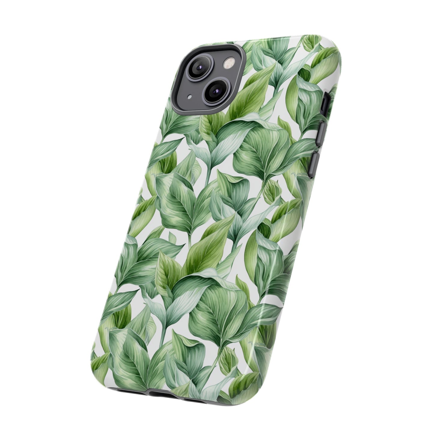 Gardening Lovers Collection - "Hosta (Hosta spp.)" Herbal Watercolor Plants Pattern - iPhone 15, iPhone 14 and iPhone 13 Phone Case