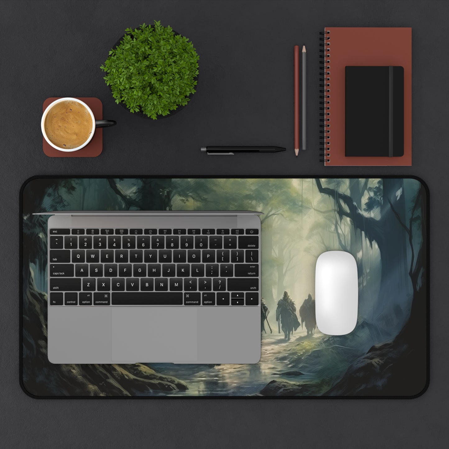 Epic Fantasy Friends Collection - "Entering the Misty Forest" Watercolor Art Work Design - Neoprene Gaming Desk Mat / Cover