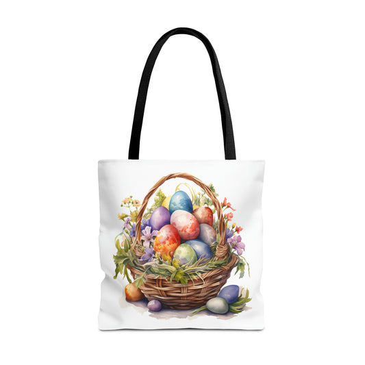 Happy Easter Basket / Egg Basket Watercolor Design Tote Bag