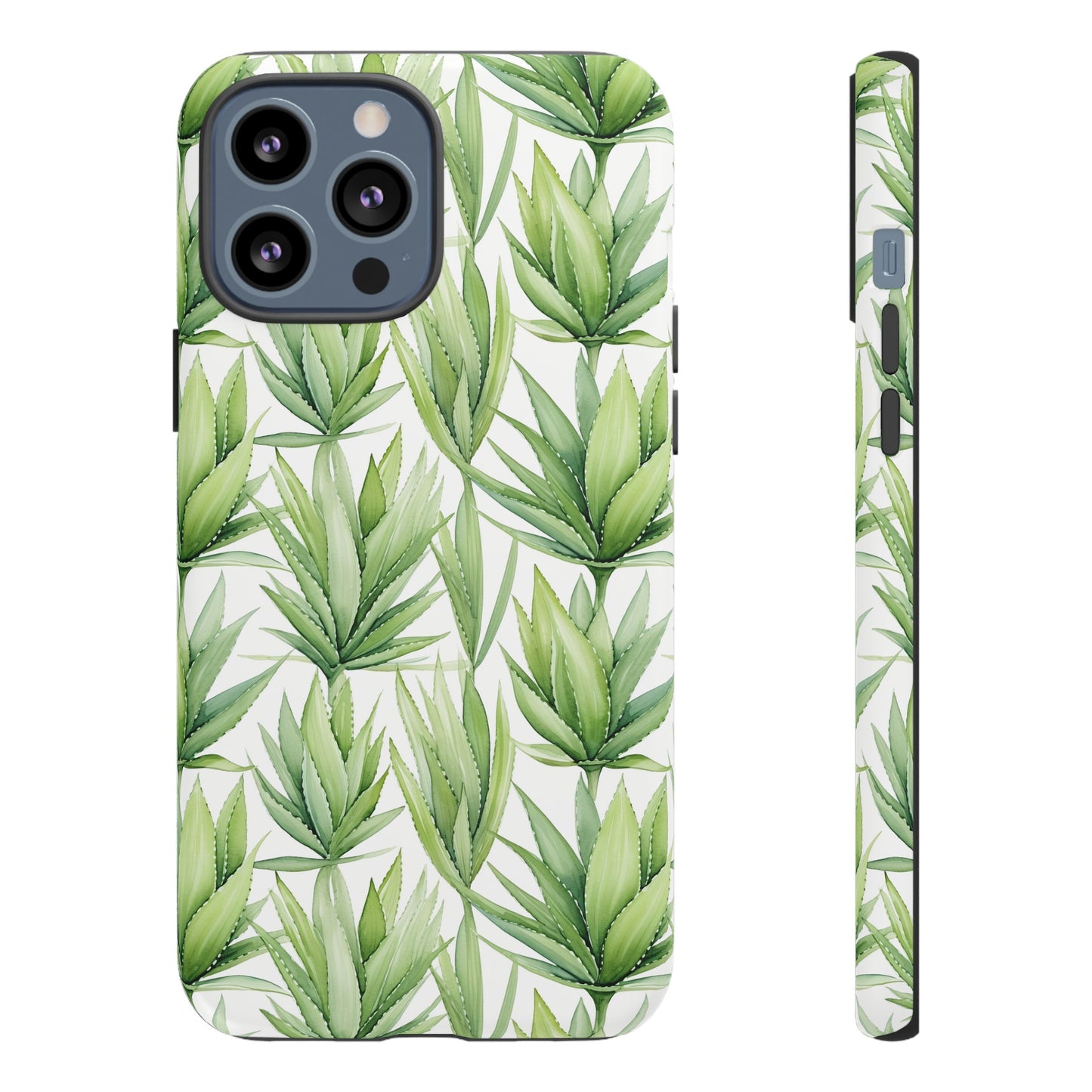 Gardening Collection - "Aloe Vera (Aloe Barbadensis)" Herbal Watercolor Plants Pattern -  iPhone 15, iPhone 14 and iPhone 13 Phone Case