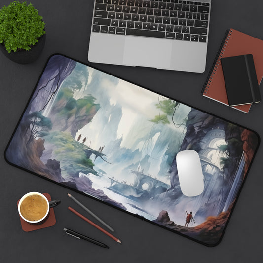 Epic Fantasy Friends Collection - "Peaceful Passage Through Mountain Valley" Watercolor Art Work Design - Neoprene Gaming Desk Mat / Cover