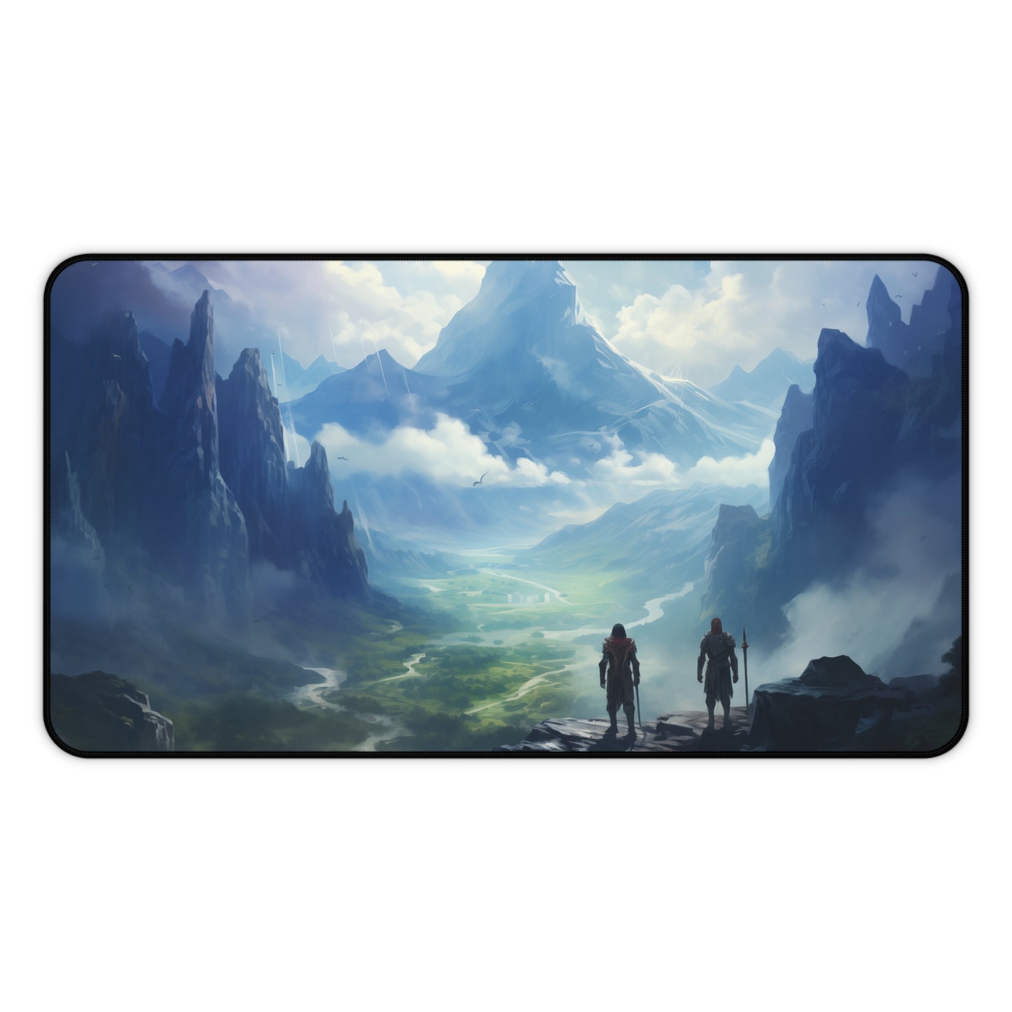 Epic Fantasy Friends Collection - "Reaching Elven Valley" Watercolor Art Work Design - Neoprene Gaming Desk Mat / Cover