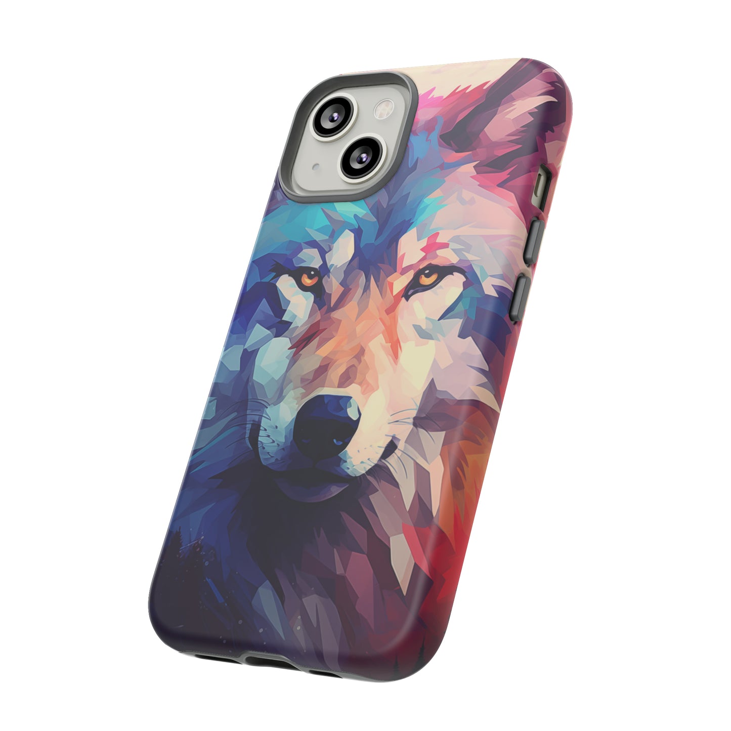 Majestic Wolf Polygon Style Phone Case / Beautiful Color Case - Tough Cases for iPhone 15, iPhone 14 and iPhone 13