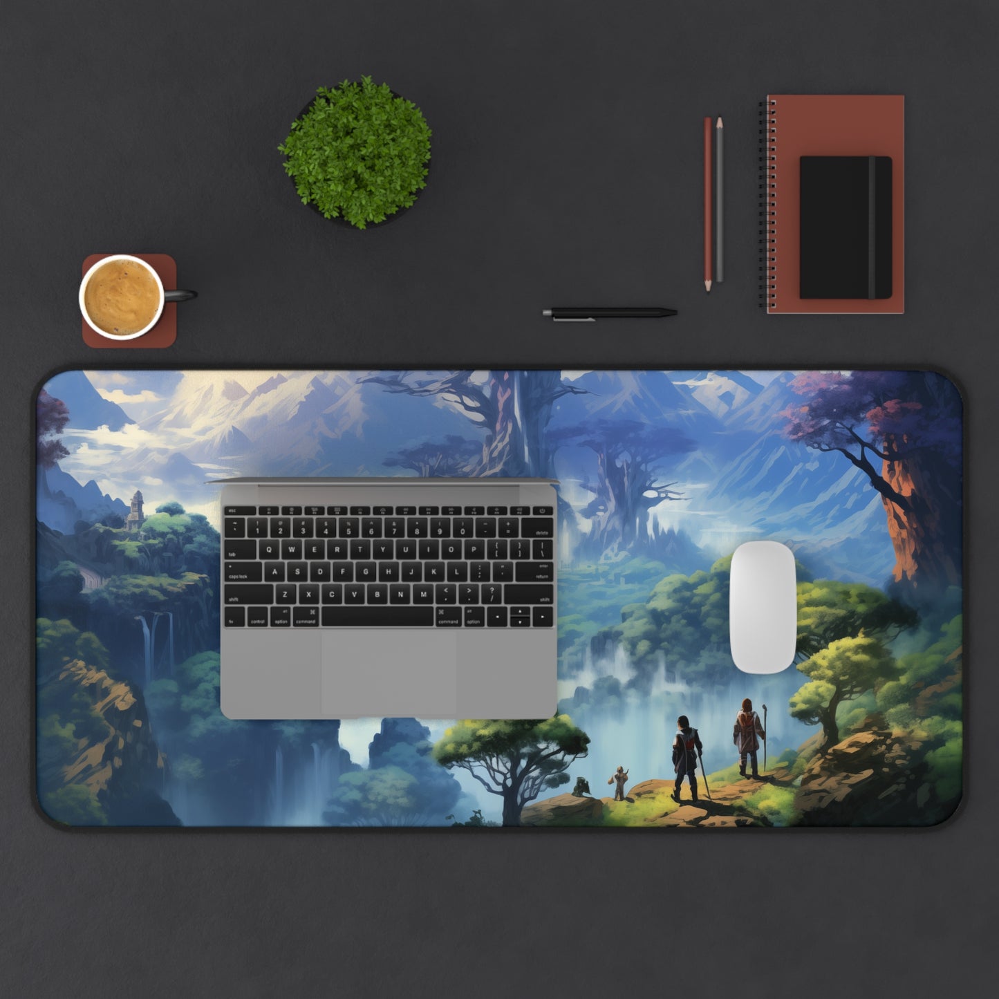 Epic Fantasy Friends Collection - "Valley of Elven-Pride" Watercolor Art Work Design - Neoprene Gaming Desk Mat / Cover