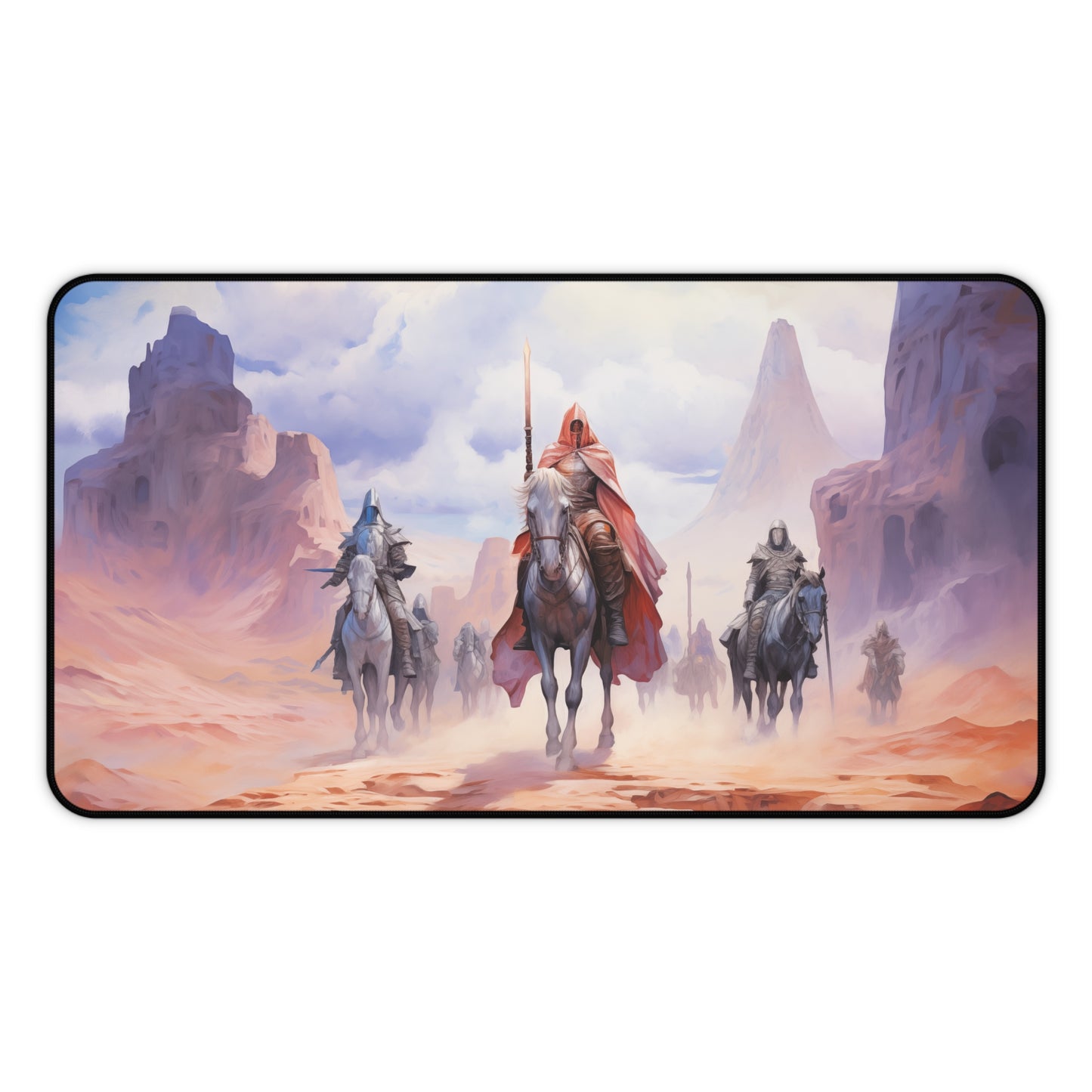 Epic Fantasy Friends Collection - "Mystical Guardians of the Desert" Watercolor Art Work Design - Neoprene Gaming Desk Mat / Cover