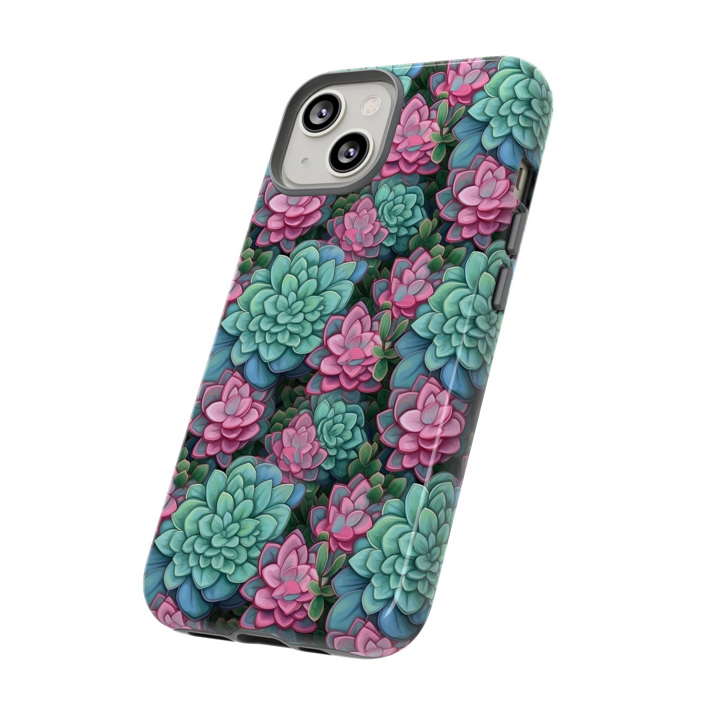 Gardening Lovers Collection - "Jade Plant (Crassula ovata)" Herbal Watercolor Plants Pattern - iPhone 15, iPhone 14 and iPhone 13 Phone Case