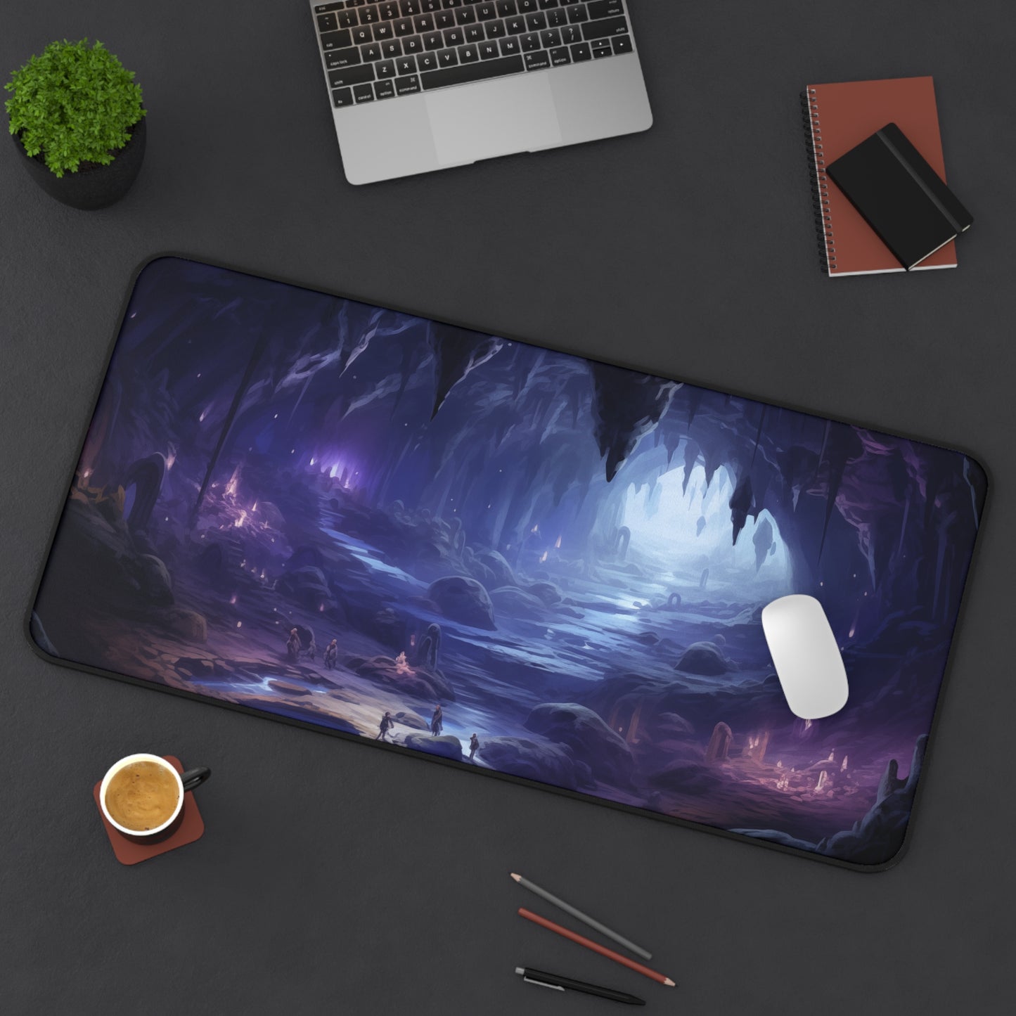 Epic Fantasy Friends Collection - "Cave of Flying Rocks" Watercolor Art Work Design - Neoprene Gaming Desk Mat / Cover