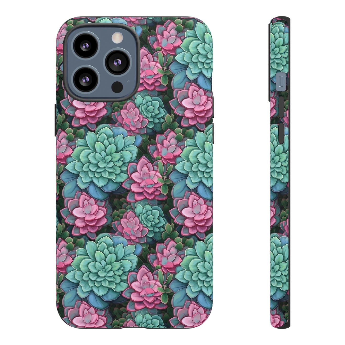 Gardening Lovers Collection - "Jade Plant (Crassula ovata)" Herbal Watercolor Plants Pattern - iPhone 15, iPhone 14 and iPhone 13 Phone Case