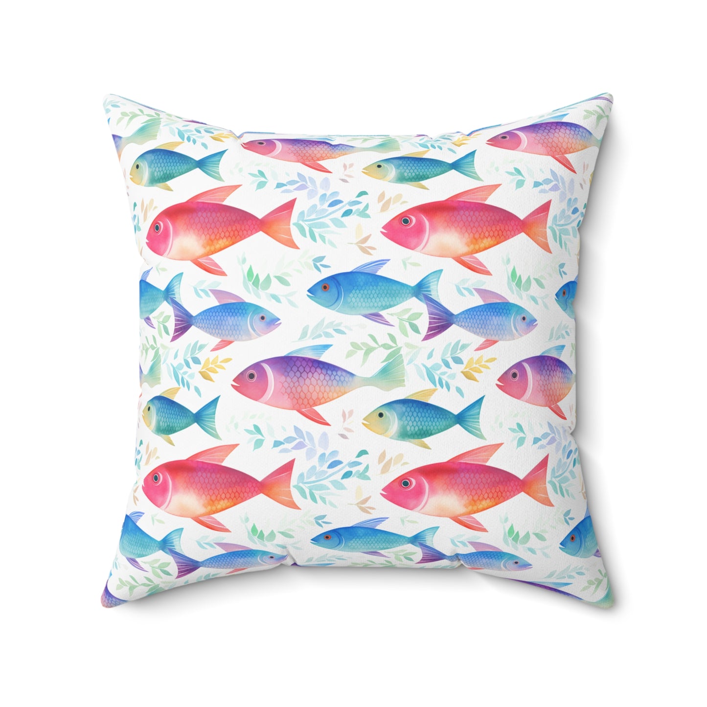 Fishing Enthusiasts Collection - Beautiful "Rainbow Fish" Elegant Watercolor Fish Pattern - Spun Polyester Square Pillow - Gift