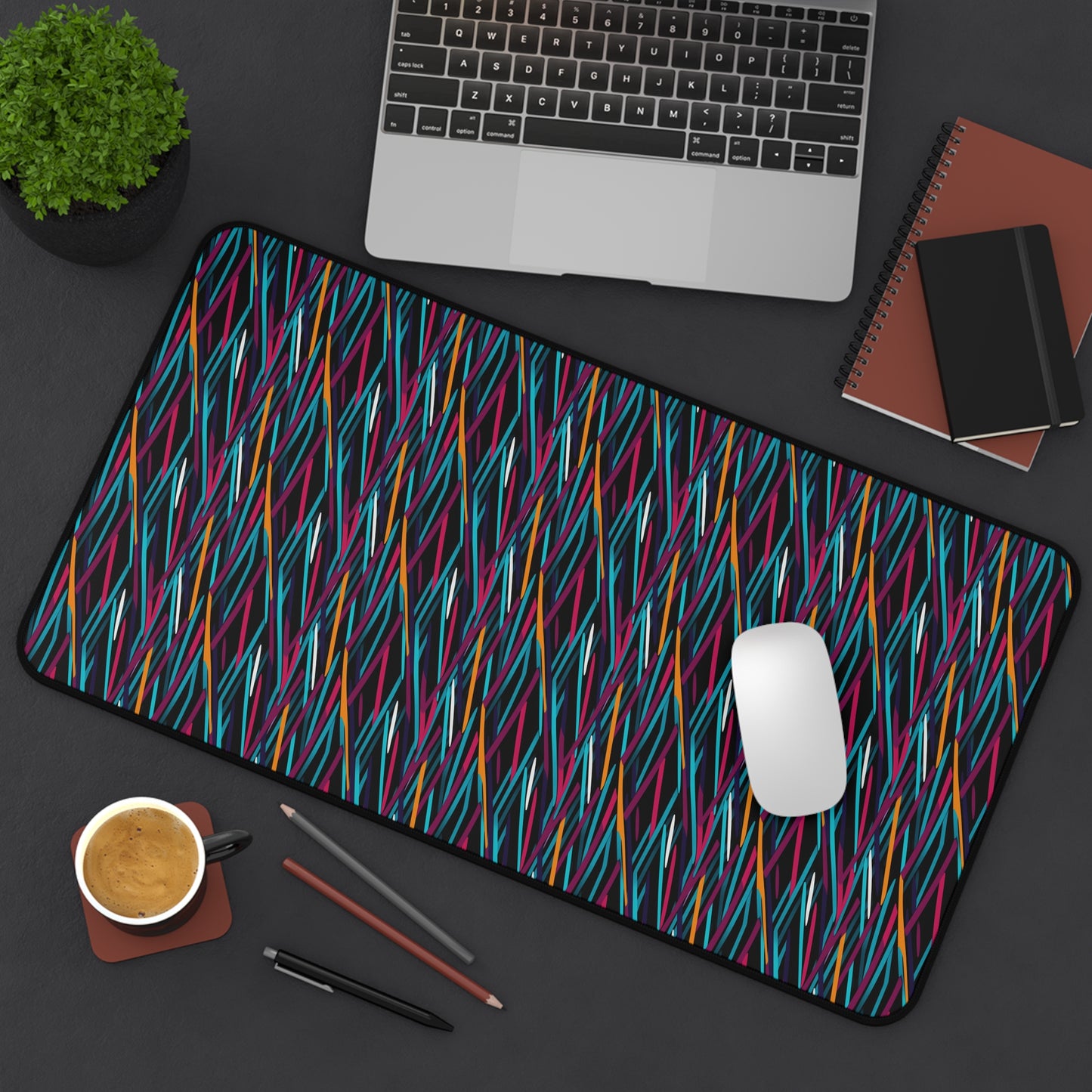 Colorful Artistic Stright Yellow Purple Blue Lines Pattern Desk Mat