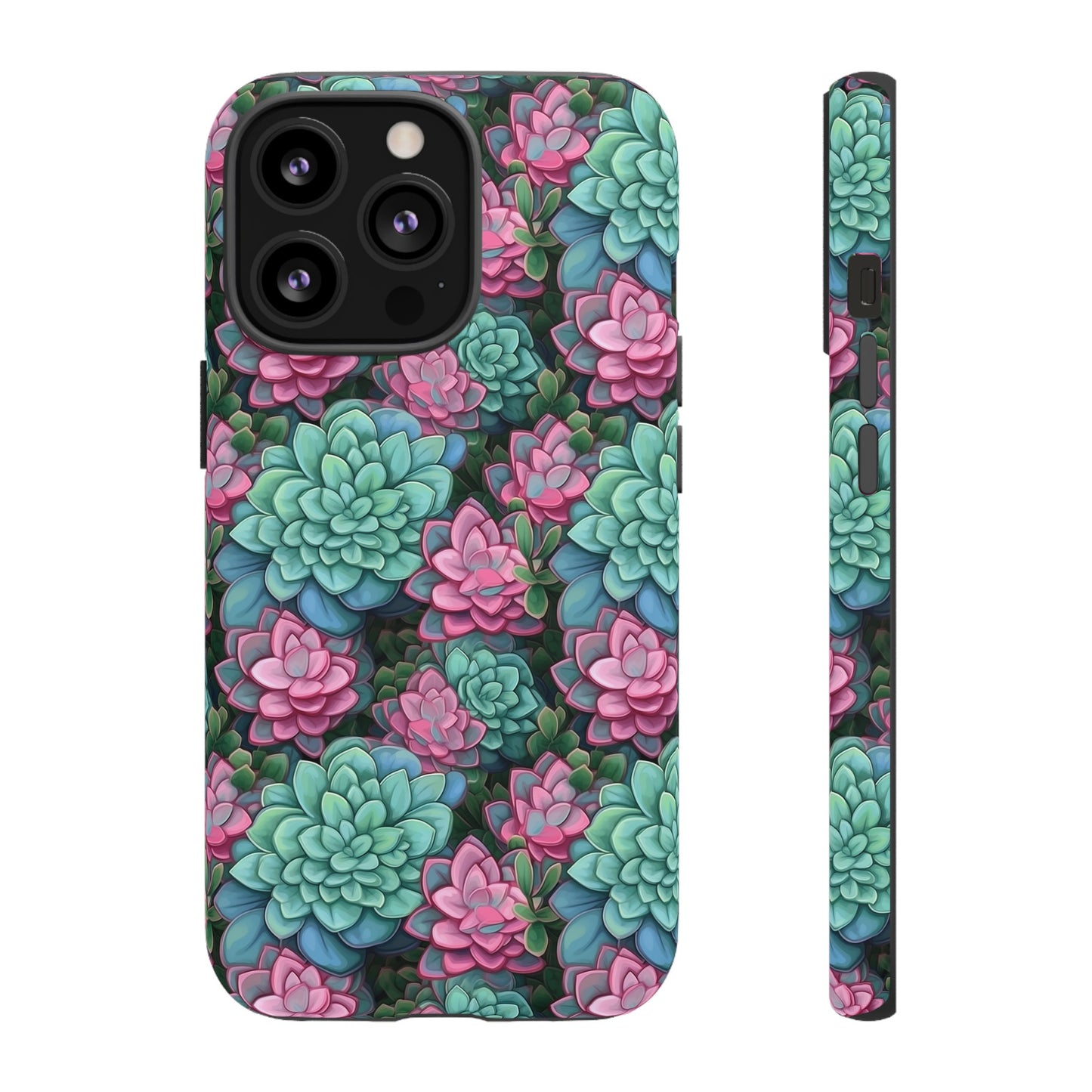 Gardening Lovers Collection - "Jade Plant (Crassula ovata)" Herbal Watercolor Plants Pattern - iPhone 15, iPhone 14 and iPhone 13 Phone Case