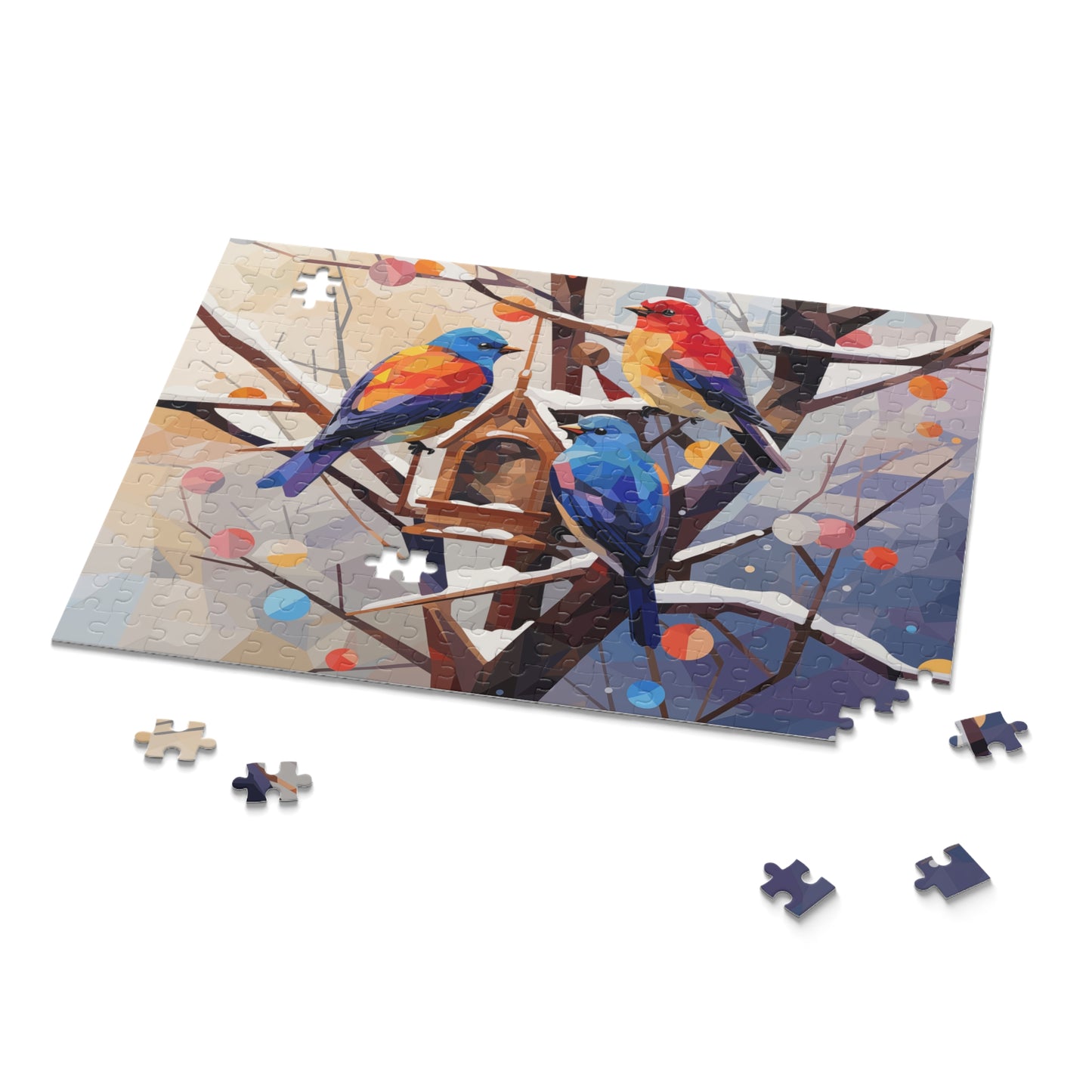 Sweet Winter Birds Colorful Polygon Style  Puzzle - Jigsaw Puzzle (120, 252, 500-Piece)