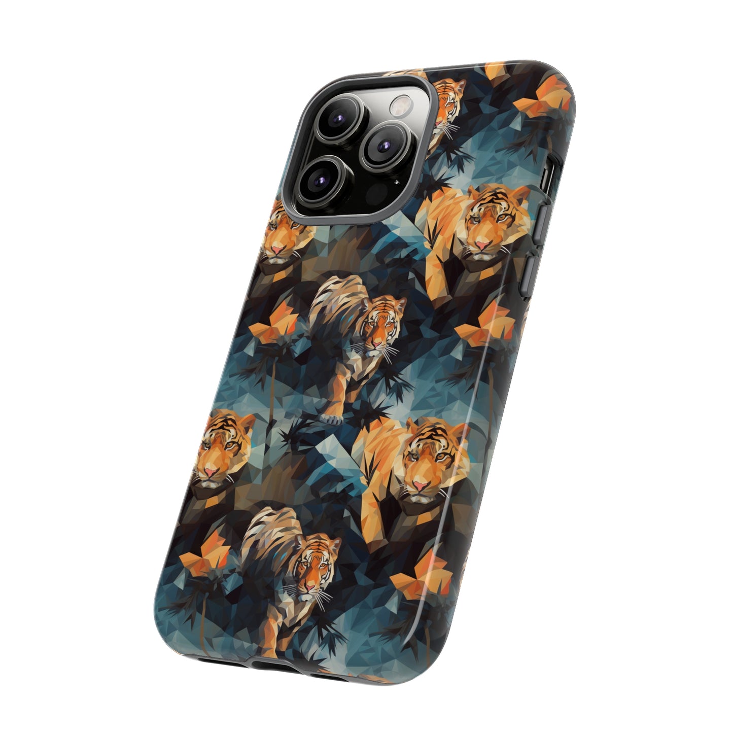 Sneaking Tiger Grey Polygonized Style Phone Case  - Tough Cases for iPhone 15, iPhone 14 and iPhone 13