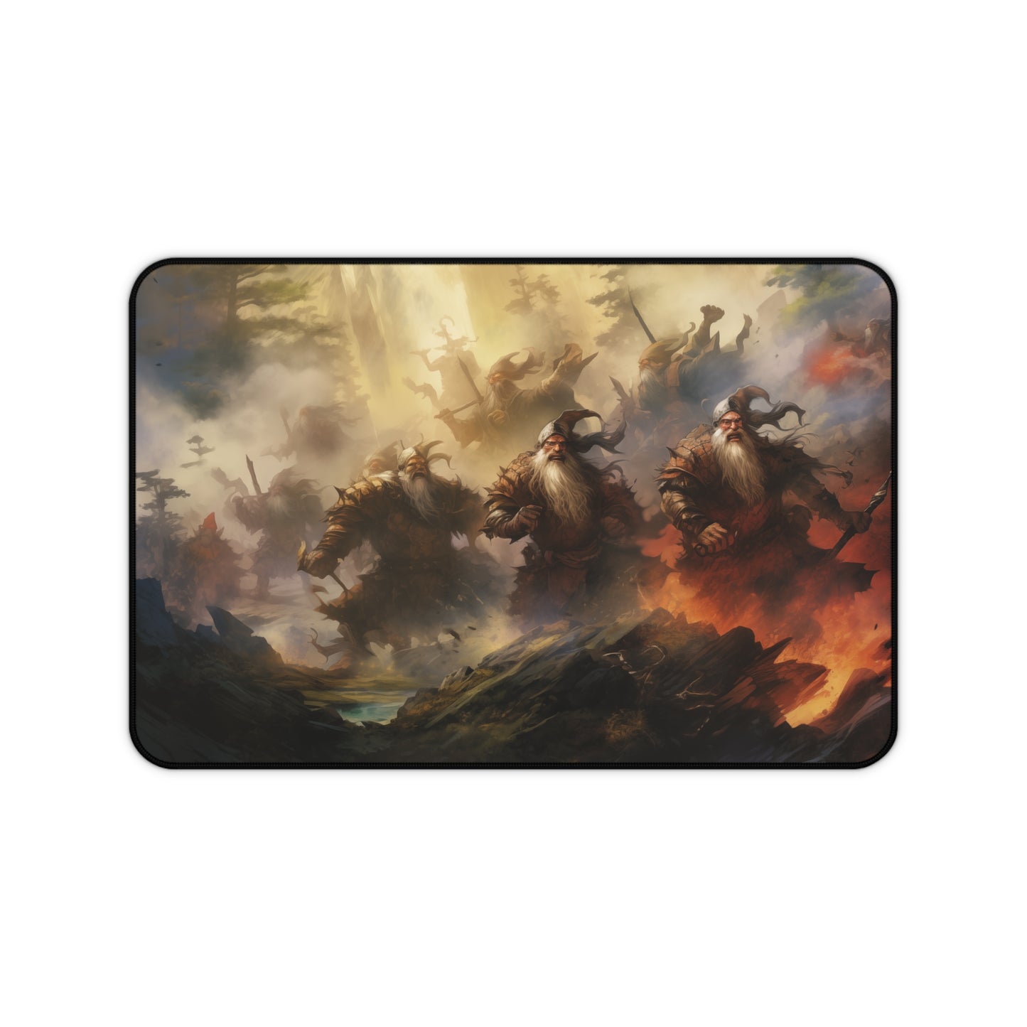 Epic Fantasy Friends Collection - "7 Battle-Dwarves" Watercolor Art Work Design - Neoprene Gaming Desk Mat / Cover