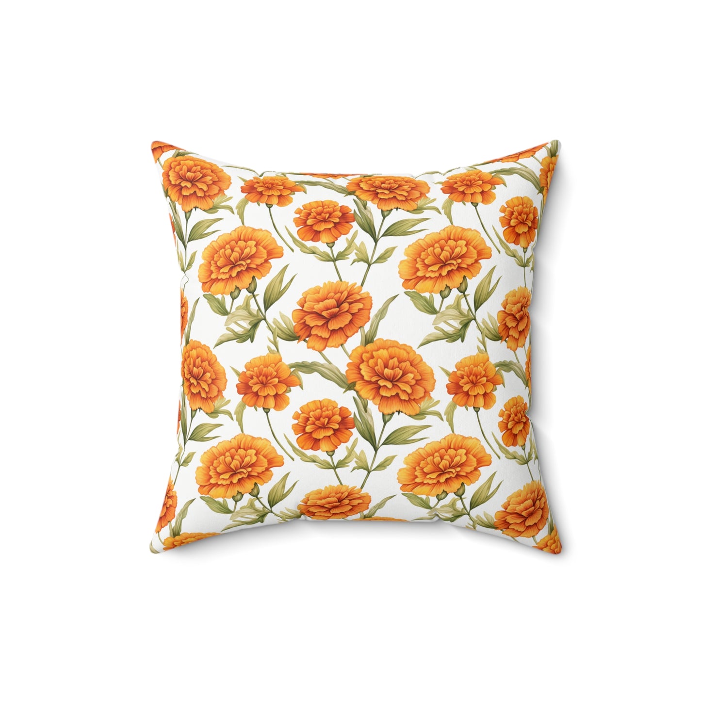 Gardening Lovers Collection - Marigold (Tagetes spp.) Herbal Garden Plants Pattern - Spun Polyester Square Pillow - Perfect Gift