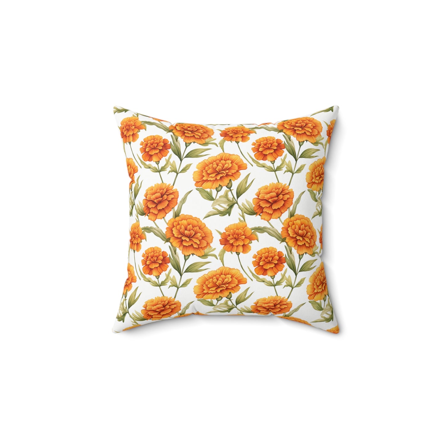 Gardening Lovers Collection - Marigold (Tagetes spp.) Herbal Garden Plants Pattern - Spun Polyester Square Pillow - Perfect Gift