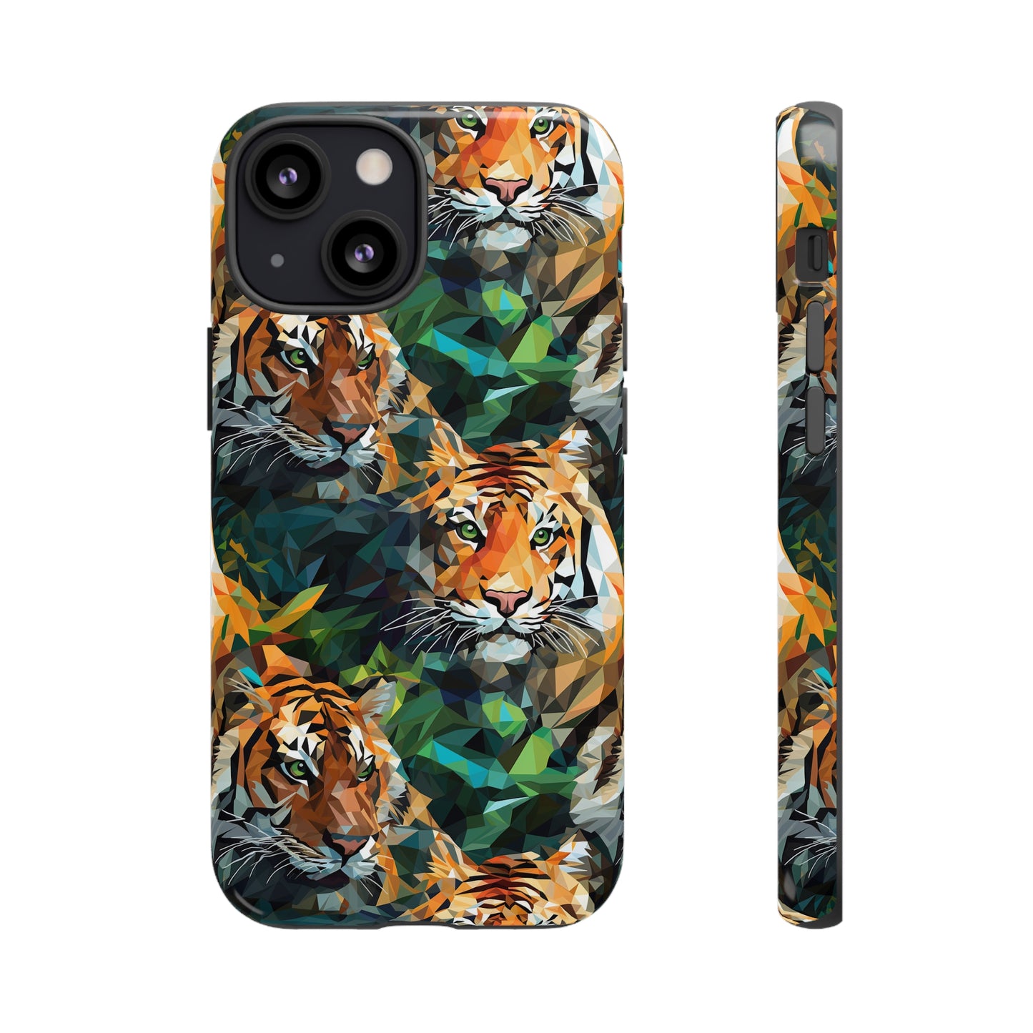 Majestic Hiding Tiger Pattern Polygonized Style Phone Case  - Tough Cases for iPhone 15, iPhone 14 and iPhone 13