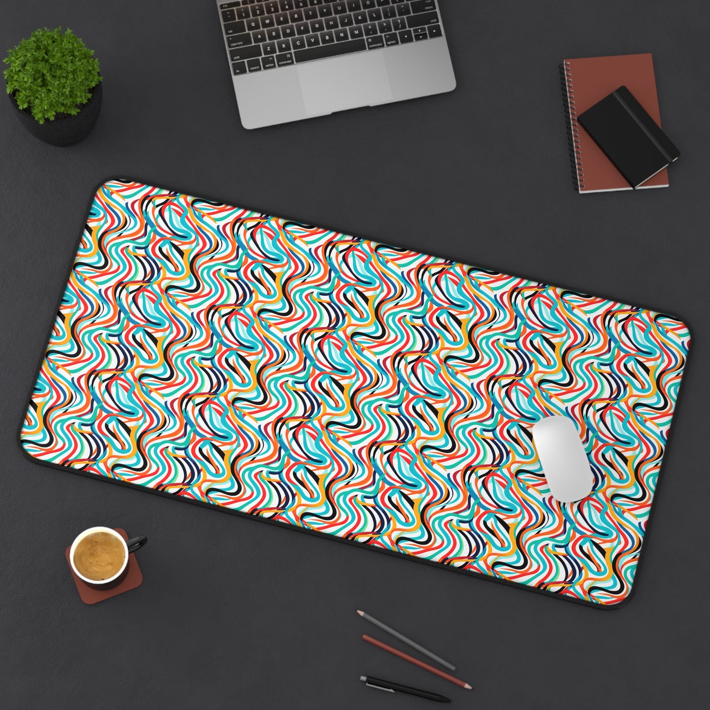 Colorful Artistic Round Rainbow Lines Pattern Desk Mat