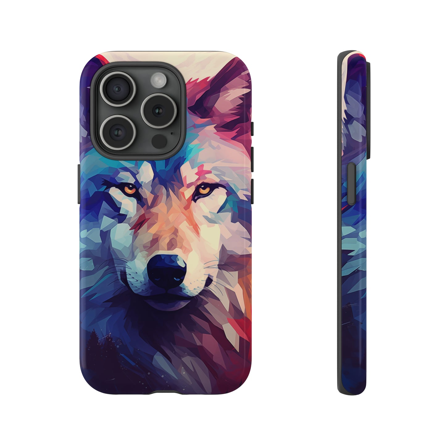 Majestic Wolf Polygon Style Phone Case / Beautiful Color Case - Tough Cases for iPhone 15, iPhone 14 and iPhone 13