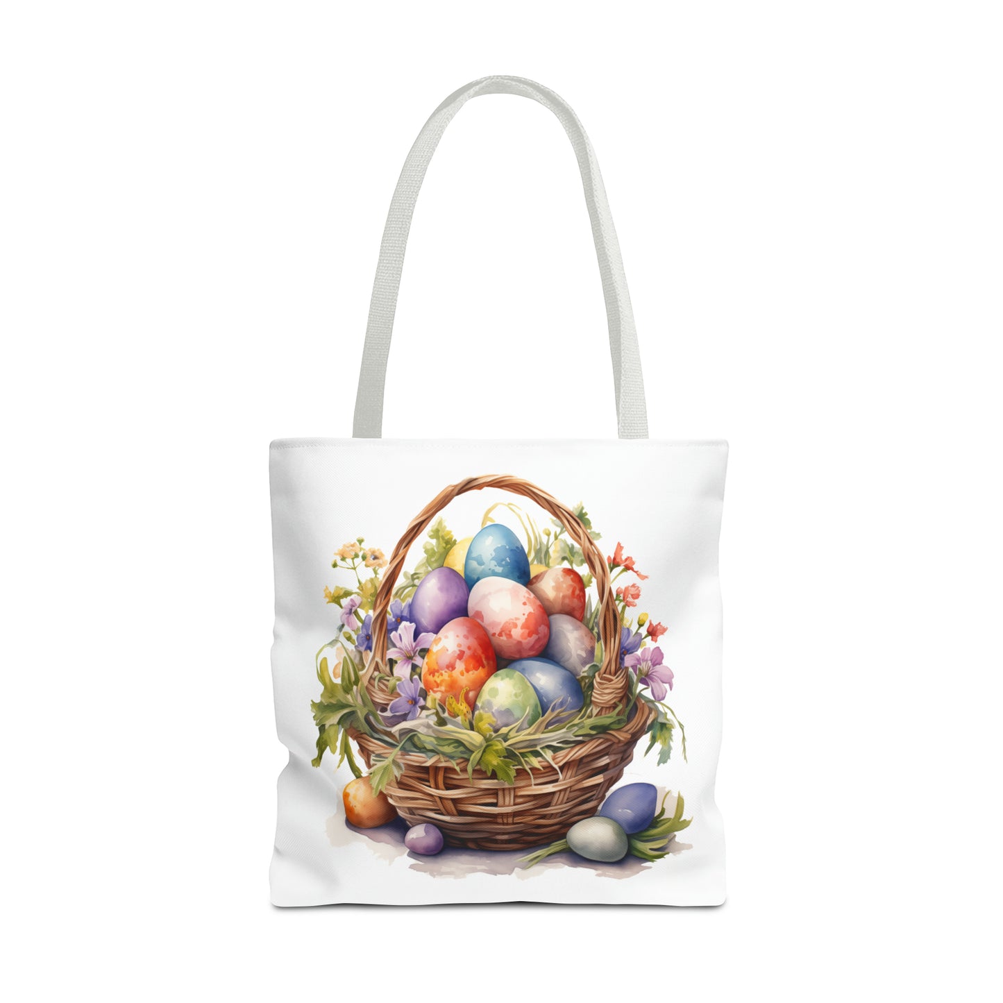 Happy Easter Basket / Egg Basket Watercolor Design Tote Bag