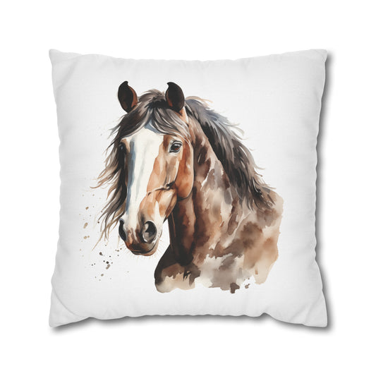 Horse Enthusiasts Collection - Beautiful "Pinto Horse" Majestic Watercolor Portrait- Spun Polyester Square Pillowcase / Cushion Cover