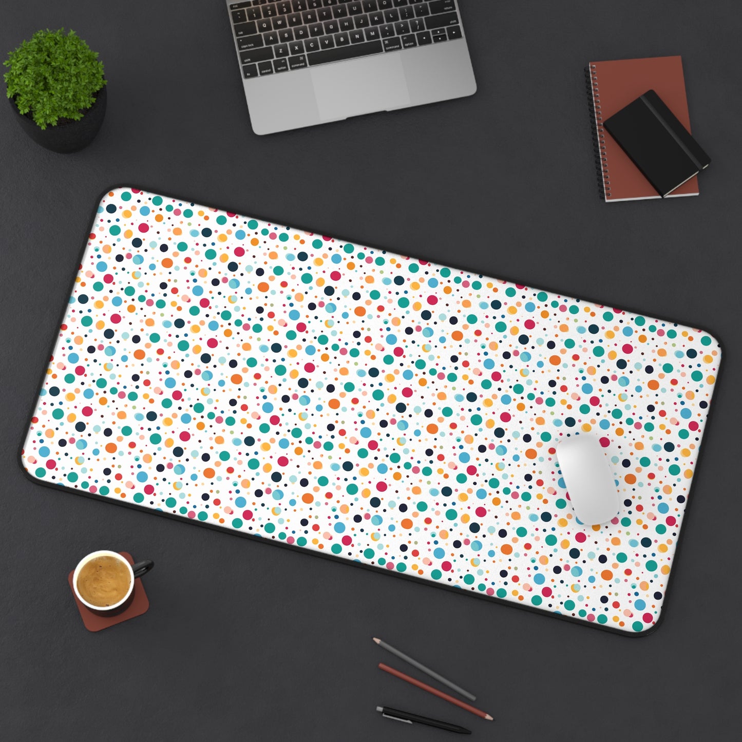 Playful Colorful Artistic Watercolor Dots Pattern Desk Mat