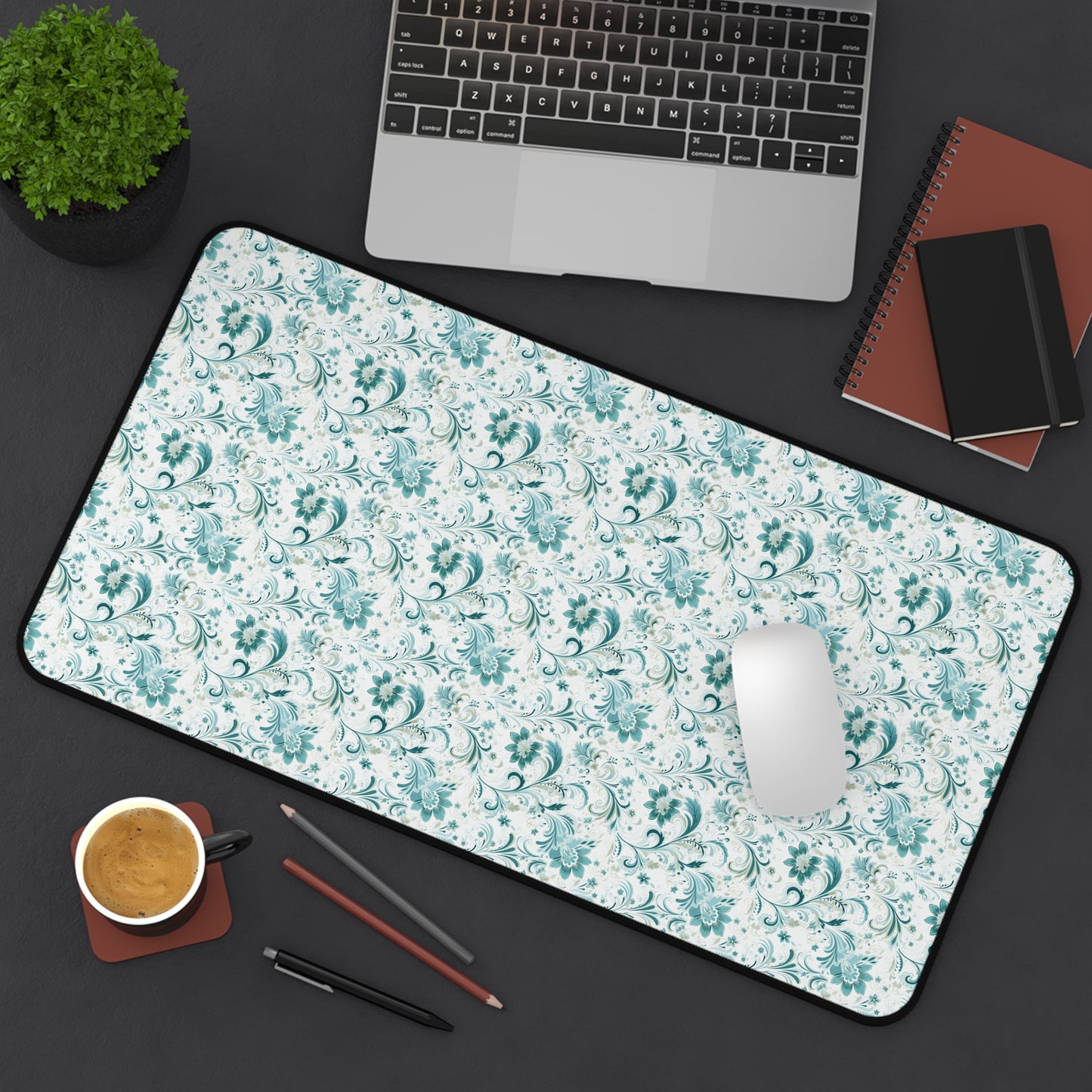 Beautiful Moss and Olive Green Floral Pattern Desk Mat