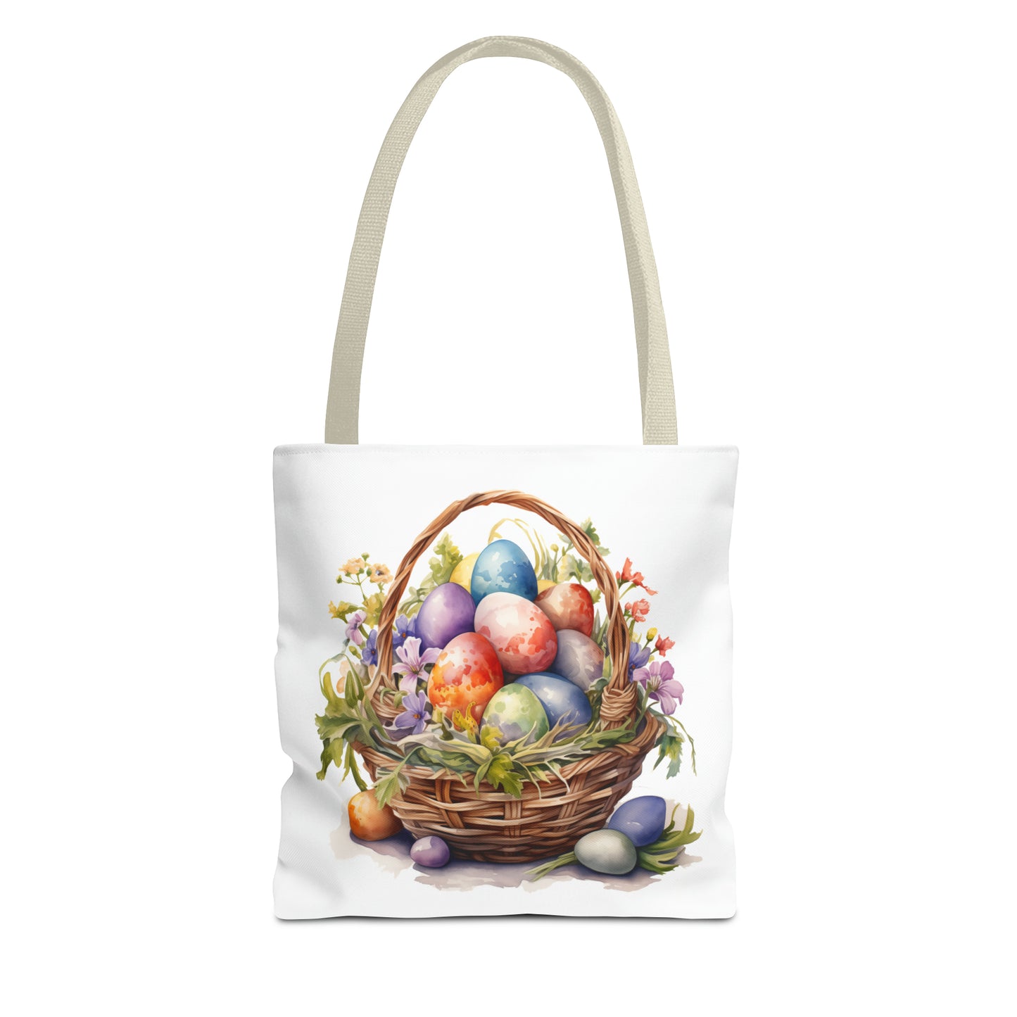 Happy Easter Basket / Egg Basket Watercolor Design Tote Bag