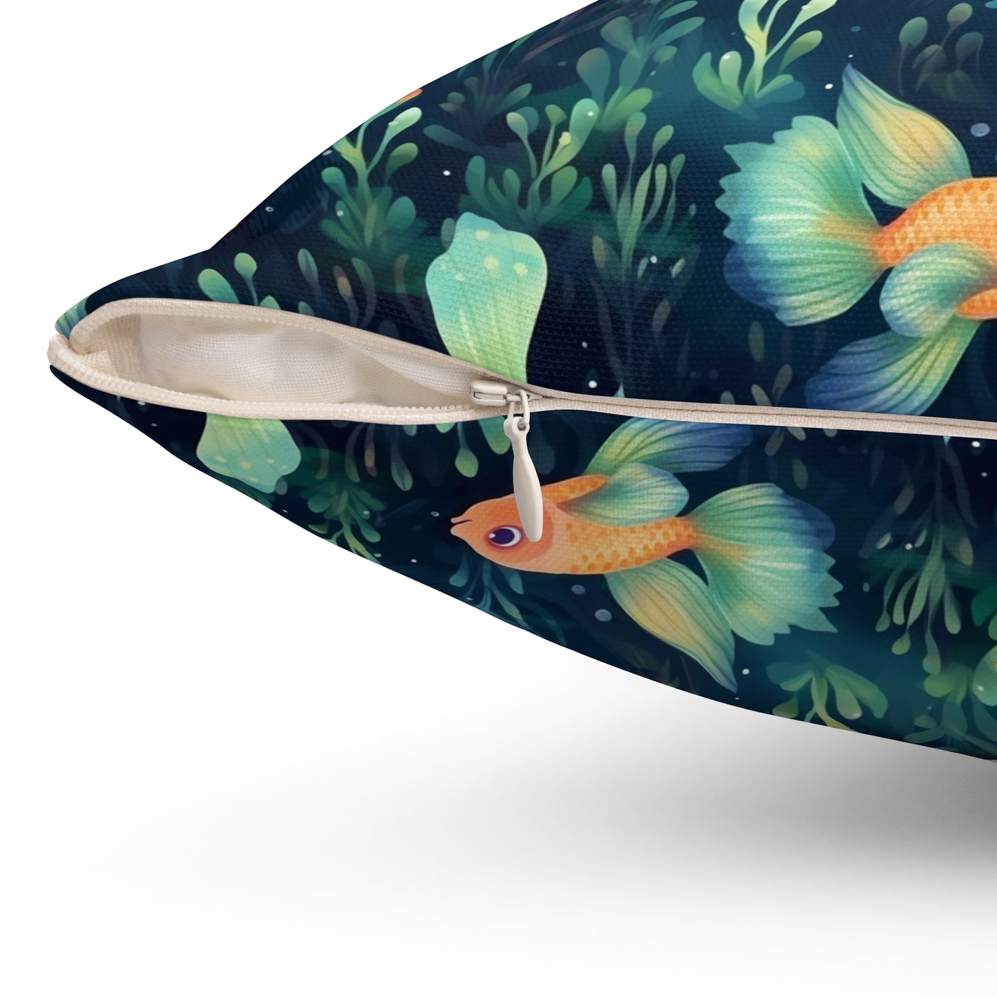 Fishing Enthusiasts Collection - Beautiful "Guppy" Elegant Watercolor Fish Pattern - Spun Polyester Square Pillow - Gift