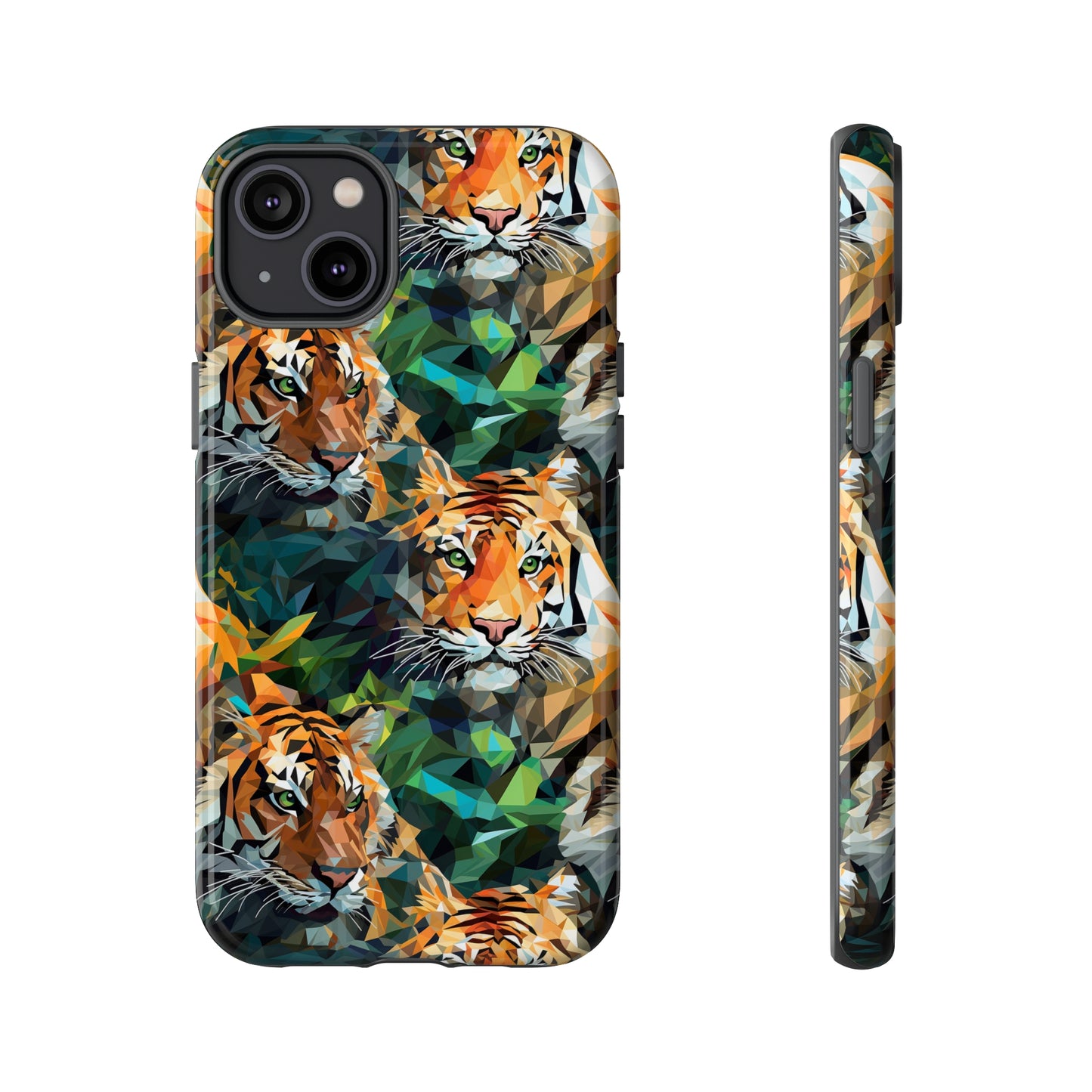 Majestic Hiding Tiger Pattern Polygonized Style Phone Case  - Tough Cases for iPhone 15, iPhone 14 and iPhone 13