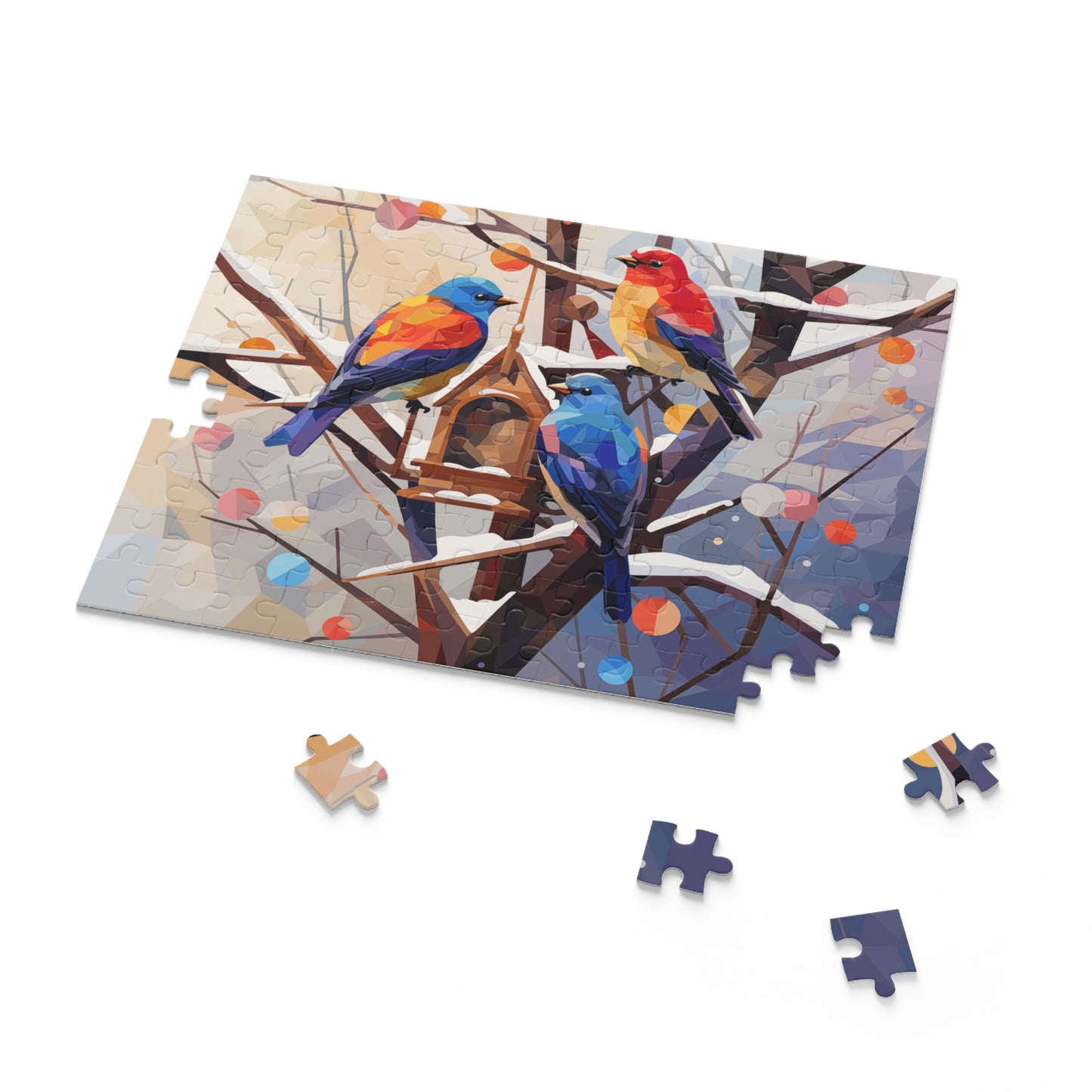 Sweet Winter Birds Colorful Polygon Style  Puzzle - Jigsaw Puzzle (120, 252, 500-Piece)