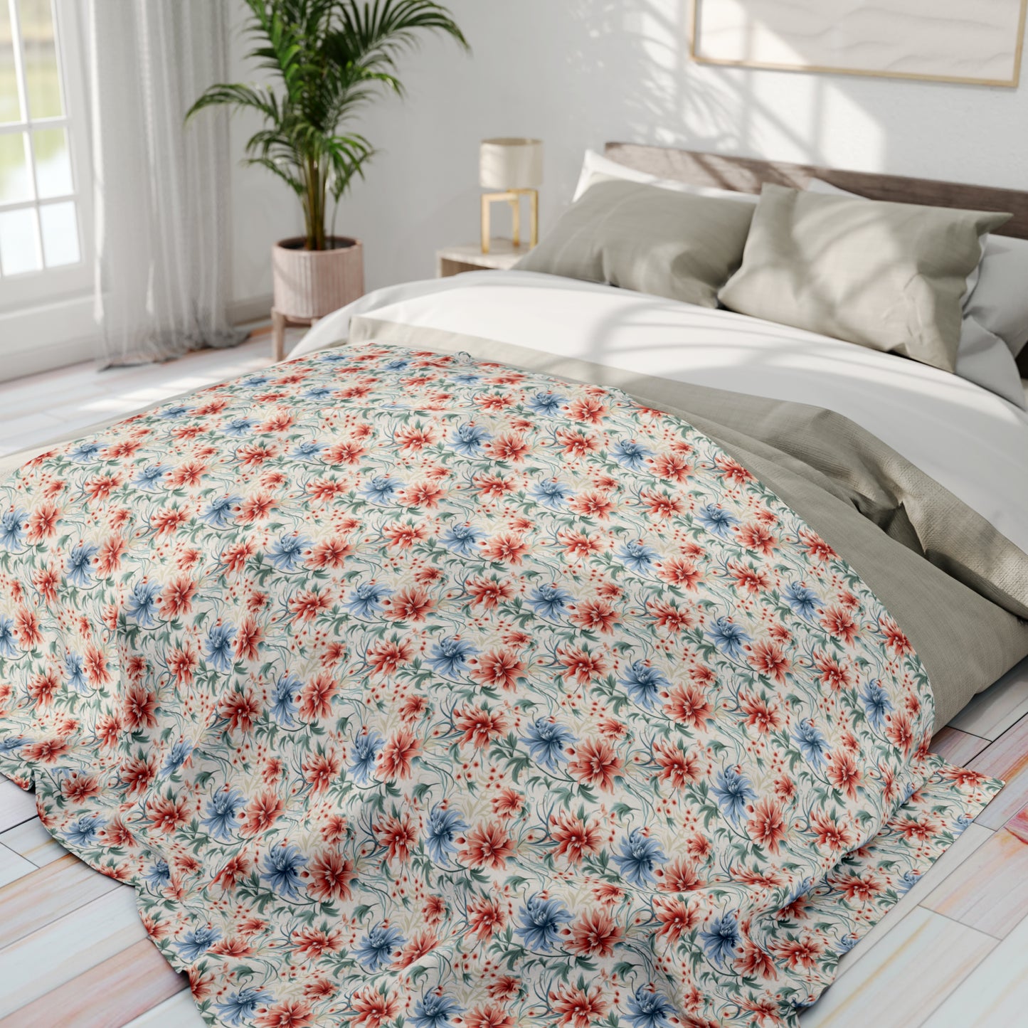 Refreshening Floral Pattern Design Arctic Fleece Blanket