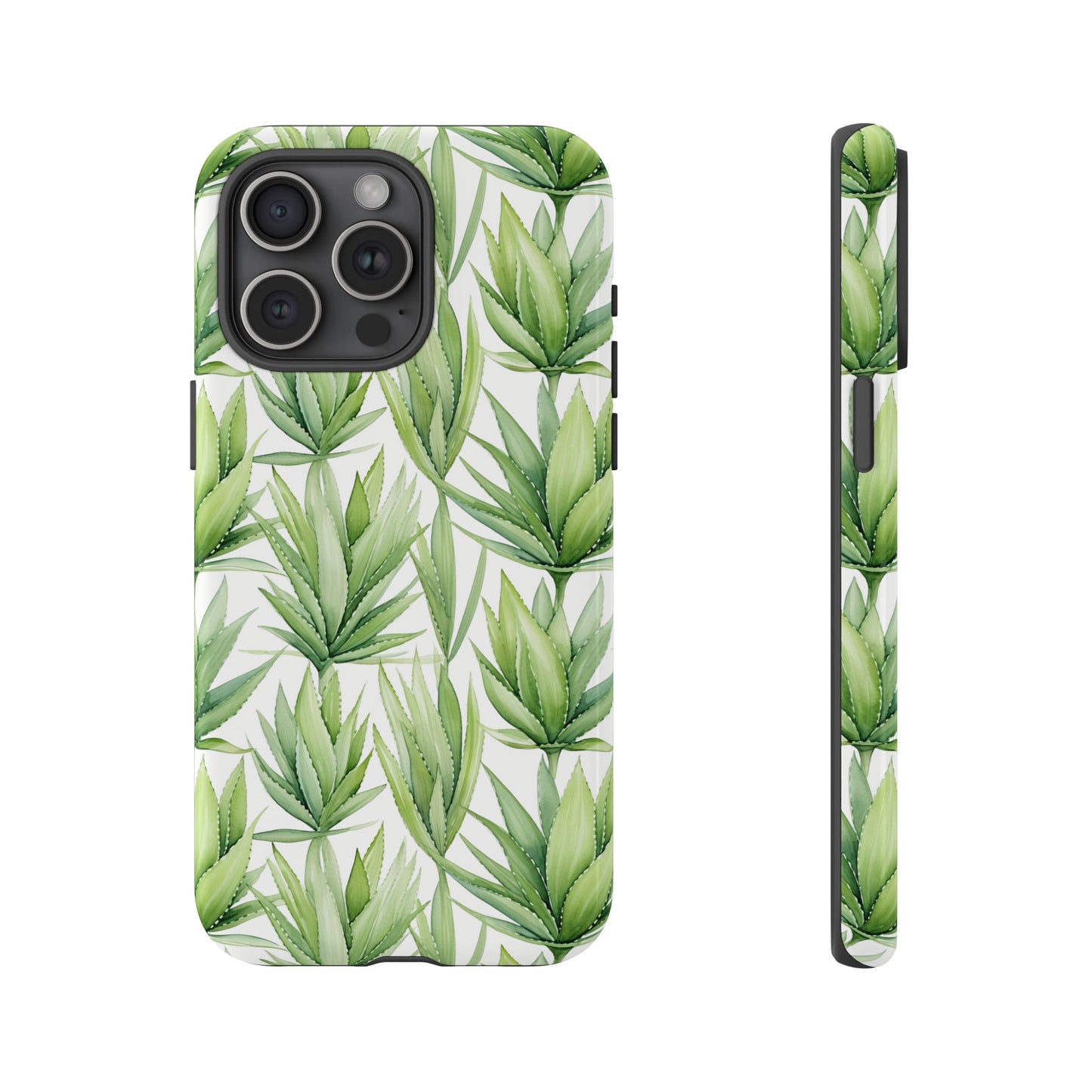 Gardening Collection - "Aloe Vera (Aloe Barbadensis)" Herbal Watercolor Plants Pattern -  iPhone 15, iPhone 14 and iPhone 13 Phone Case