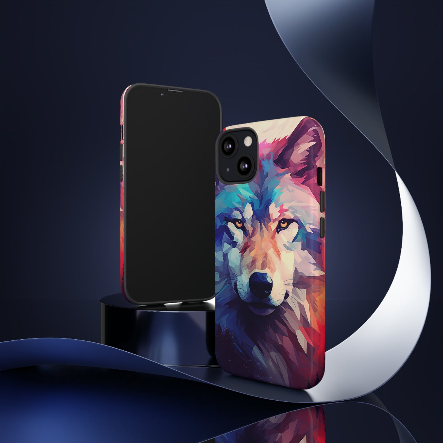 Majestic Wolf Polygon Style Phone Case / Beautiful Color Case - Tough Cases for iPhone 15, iPhone 14 and iPhone 13