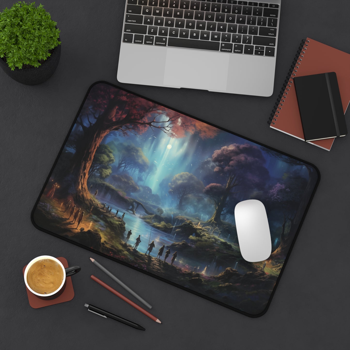 Epic Fantasy Friends Collection - "Mystical Night in Elven Shire" Watercolor Art Work Design - Neoprene Gaming Desk Mat / Cover