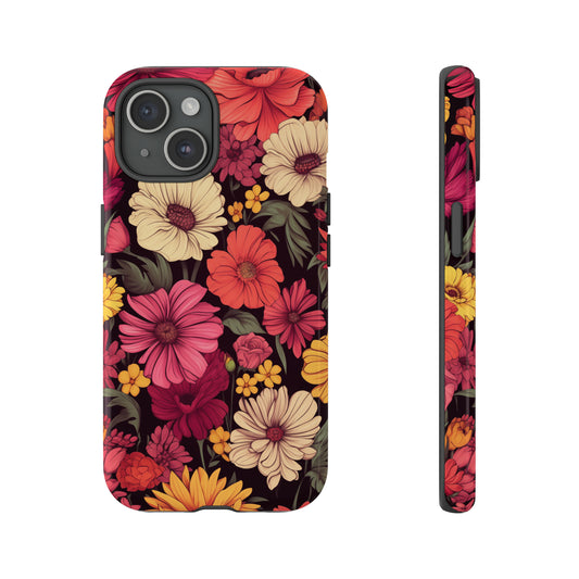 Floral / Flower Drawing Style Phone Case / Beautiful Color Case - Tough Cases for iPhone 15, iPhone 14 and iPhone 13