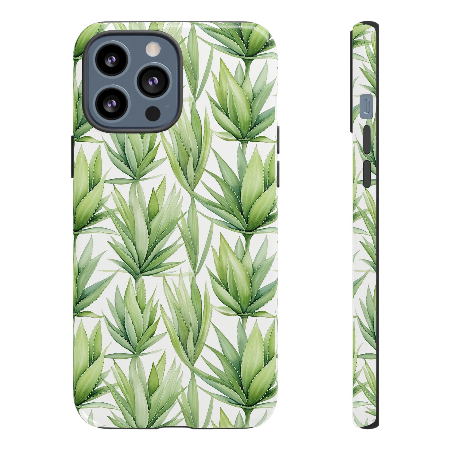 Gardening Collection - "Aloe Vera (Aloe Barbadensis)" Herbal Watercolor Plants Pattern -  iPhone 15, iPhone 14 and iPhone 13 Phone Case