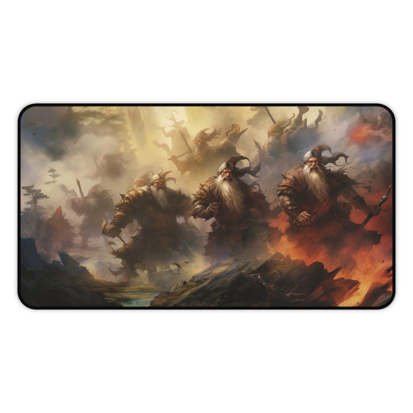 Epic Fantasy Friends Collection - "7 Battle-Dwarves" Watercolor Art Work Design - Neoprene Gaming Desk Mat / Cover