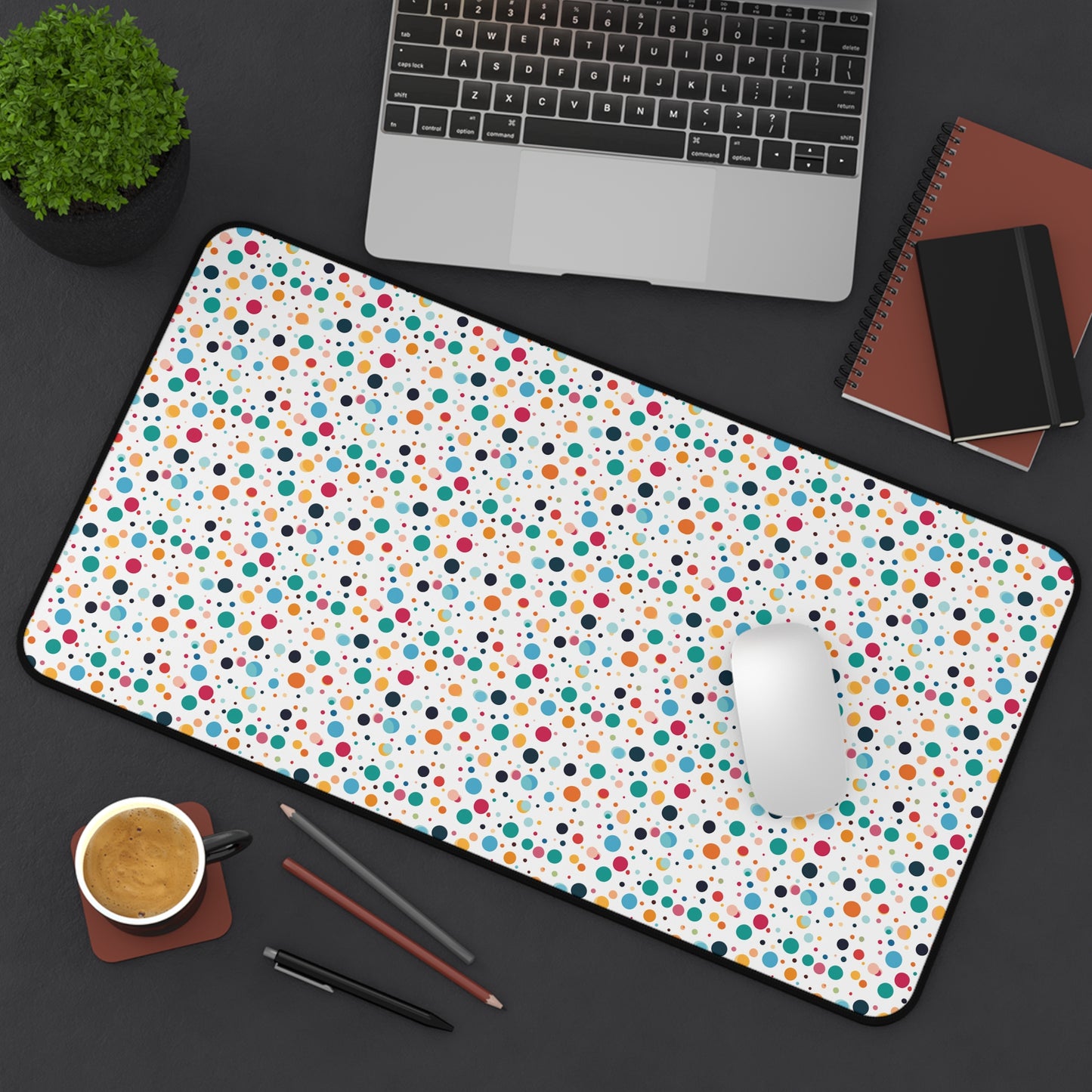 Playful Colorful Artistic Watercolor Dots Pattern Desk Mat