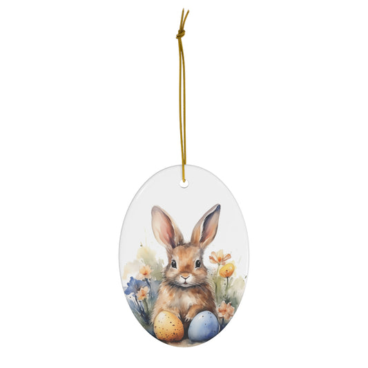 Happy Easter Bunny Watercolor Design Ceramic Ornament, 1-Pack