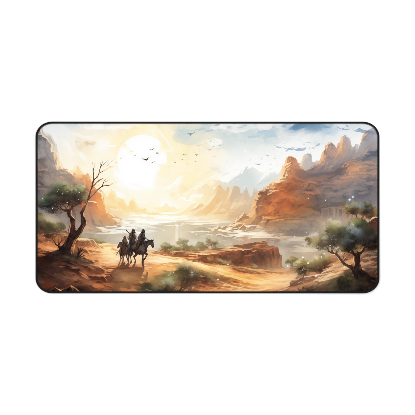 Epic Fantasy Friends Collection - "Mighty Crater of Desert-Valley" Watercolor Art Work Design - Neoprene Gaming Desk Mat / Cover