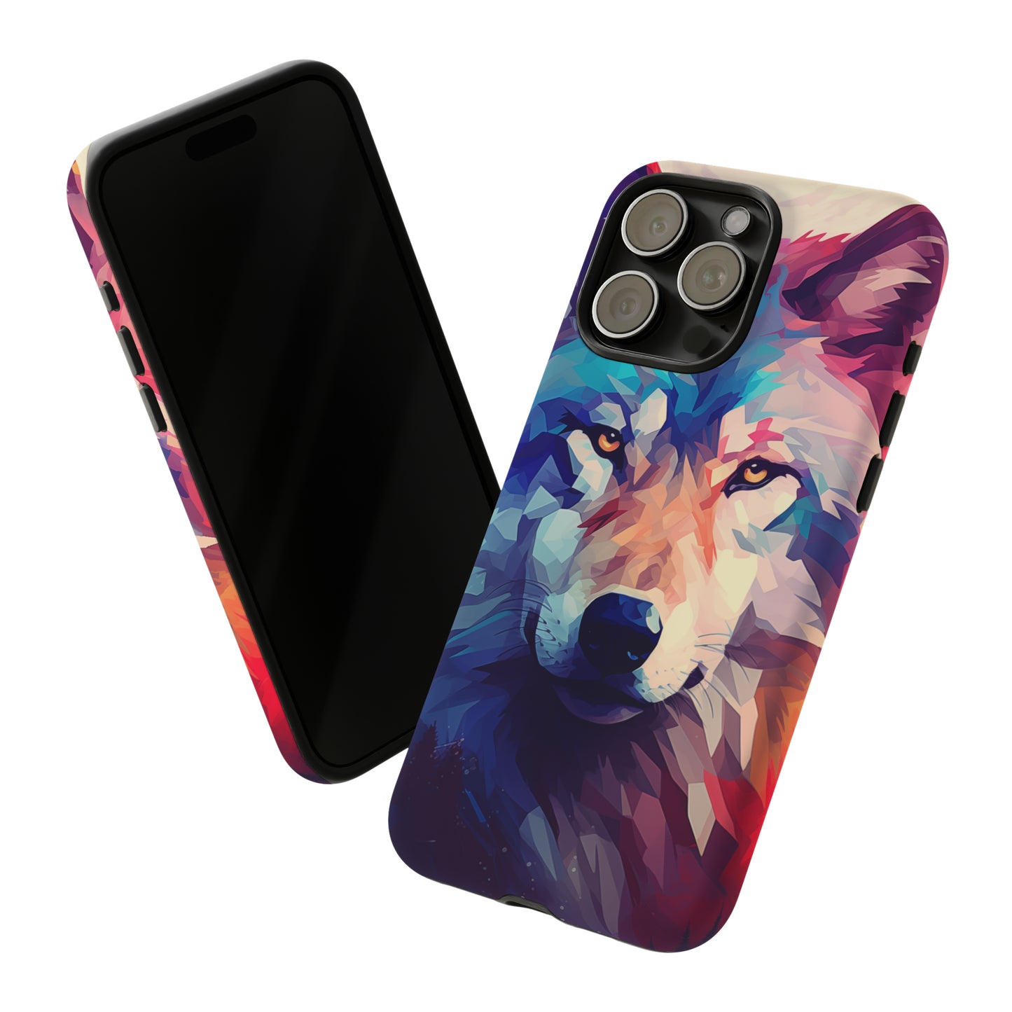 Majestic Wolf Polygon Style Phone Case / Beautiful Color Case - Tough Cases for iPhone 15, iPhone 14 and iPhone 13