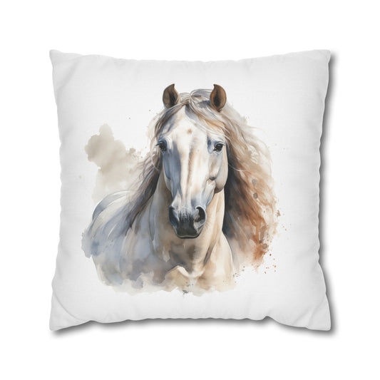 Horse Enthusiasts Collection - Beautiful "Andalusian Horse" Majestic Watercolor Portrait- Spun Polyester Square Pillowcase / Cushion Cover