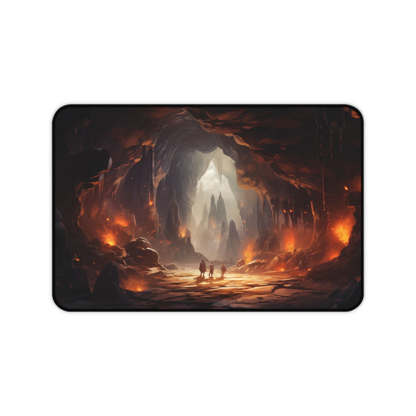 Epic Fantasy Friends Collection - "Leaving Cave of Doom" Watercolor Art Work Design - Neoprene Gaming Desk Mat / Cover