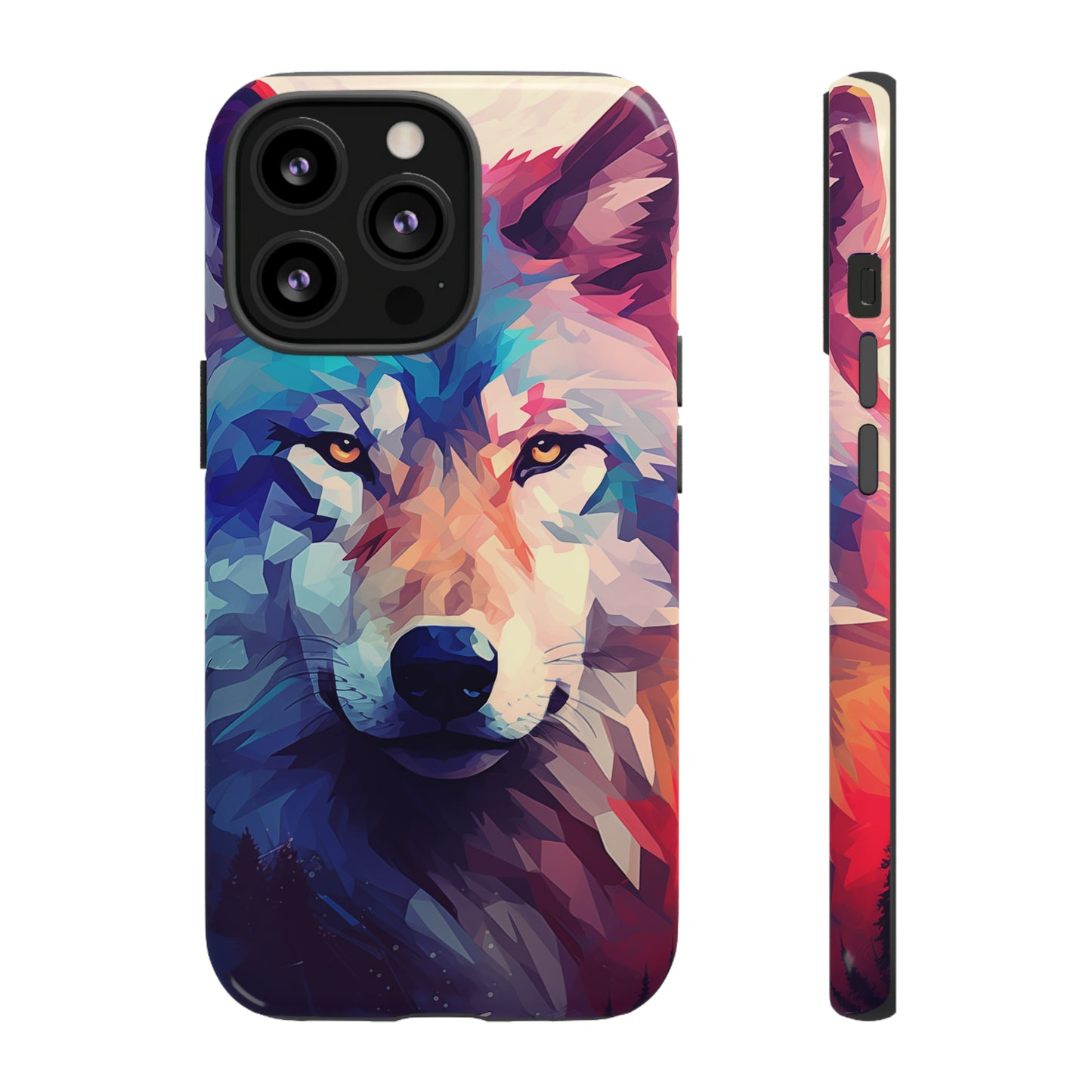 Majestic Wolf Polygon Style Phone Case / Beautiful Color Case - Tough Cases for iPhone 15, iPhone 14 and iPhone 13